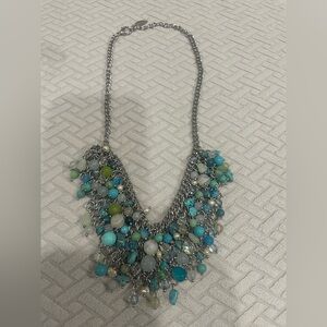 Coldwater Creek Silver Necklace with Blue and Green Beads